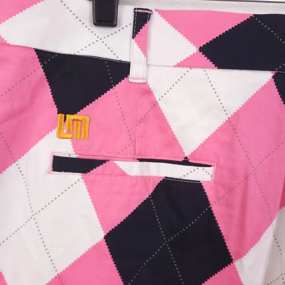 Loudmouth Golf Chino Shorts  Mens Size 38 Pink Balck Argyle Classic Preppy Y2K
